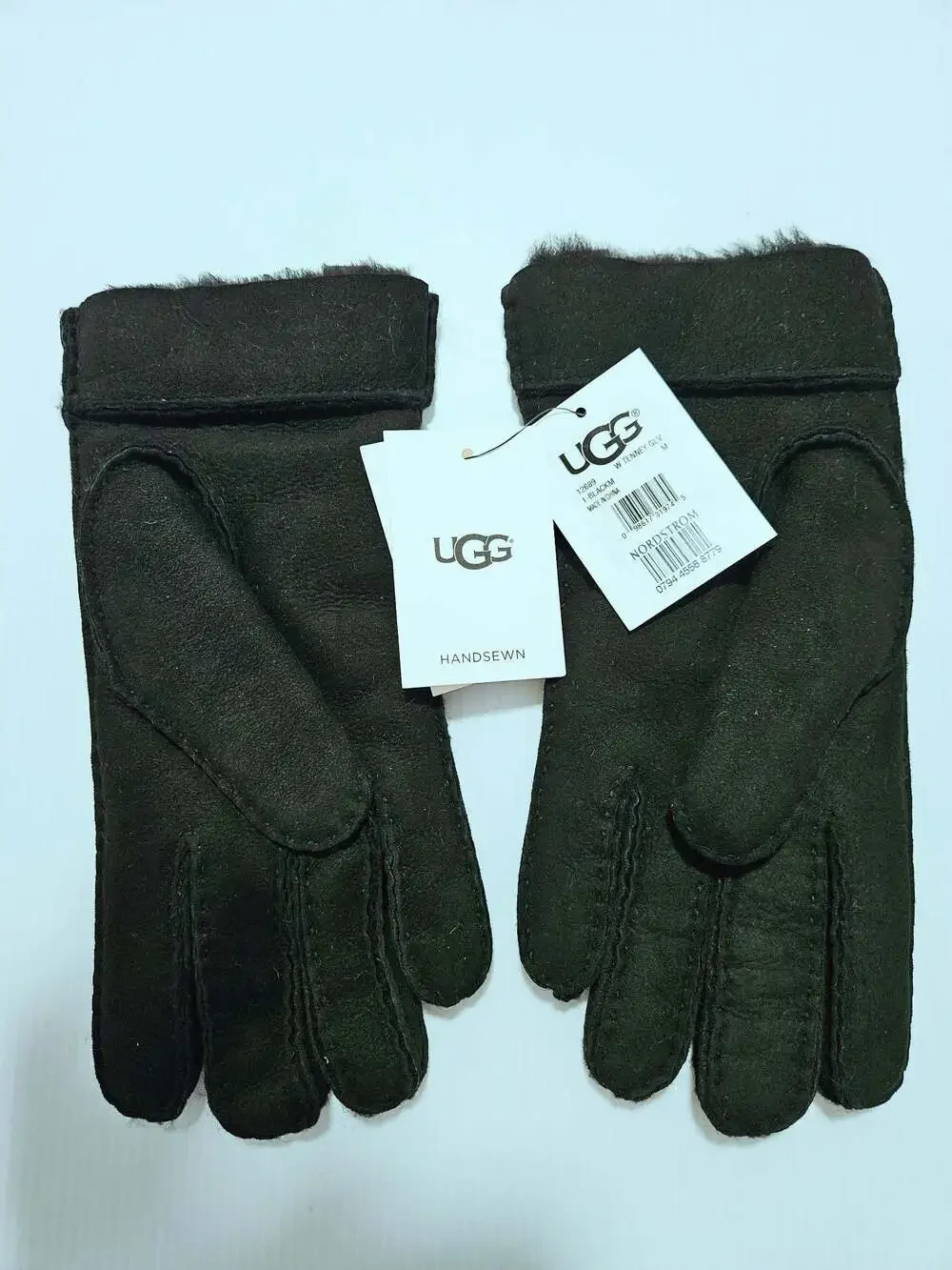 UGG Women's Turn Cuff Sheepskin Black Suede Long Gloves Size M